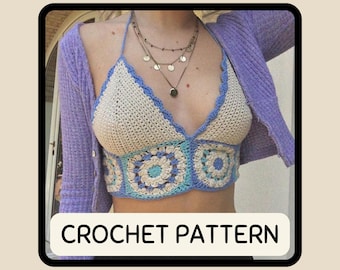 Lace Up Halter Crochet Bikini Top Pattern Beginner DIY Bralette Custom Fit Summer Beachwear Festival Outfit Easy Tutorial Instant PDF