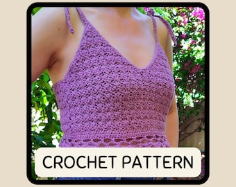 Easy Crochet Crop Top Pattern Beginner Summer Tank XS to 5XL Adjustable Size Lightweight Garment DIY PDF Download