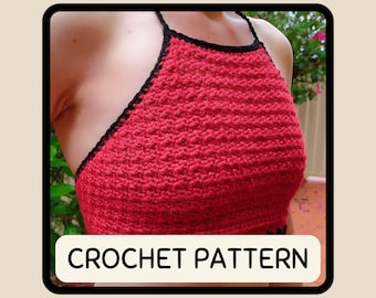 Lace Up Crochet Halter Top Pattern Beginner DIY Crop Bralette Custom Fit Summer Festival Outfit Beachwear Tutorial Instant PDF