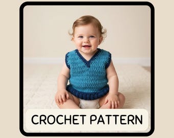 Anfänger häkeln Baby Weste Muster einfach Säugling Kleinkind Top Größen 3 bis 24 Monate einfach Unisex Kleidungsstück DIY PDF Download