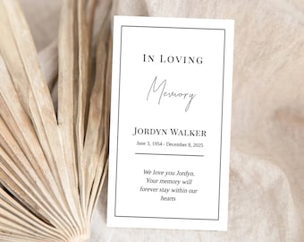 Editable Funeral Favor Tag Template, Funeral Keepsake, Funeral Favors, Simple White Boarder