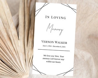 Editable Funeral Favor Tag Template, Funeral Keepsake, Funeral Favors, Simple White