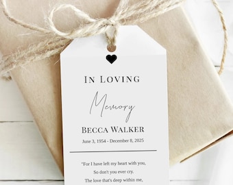Editable Funeral Favor Tag Template, Funeral Keepsake, Funeral Favors, Simple White With Heart