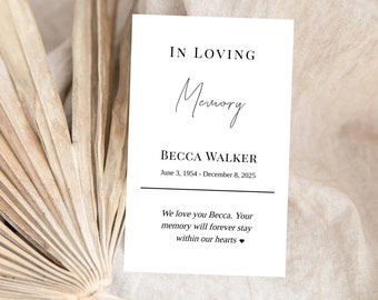 Editable Funeral Favor Tag Template, Funeral Keepsake, Funeral Favors, Simple White With Heart