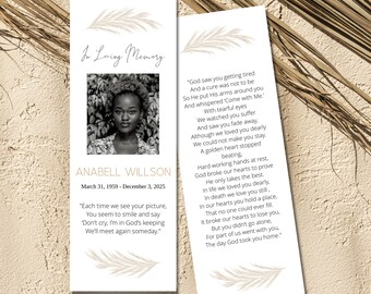 Editable Funeral Bookmark Template, Funeral Keepsake, Funeral Favors