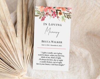 Editable Funeral Favor Tag Template, Funeral Keepsake, Funeral Favors, Pink/Red Floral Pattern