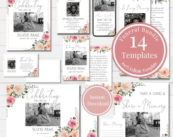 Custom Funeral Template Bundle, Obituary Templates, Funeral Invitation, In Loving Memory