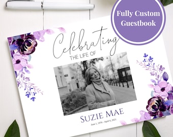 Editable Funeral Guest Book Template, Funeral Favors, Celebration of Life, Funeral Keepsake