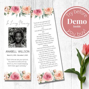 Editable Funeral Bookmark Template, Funeral Keepsake, Funeral Favors