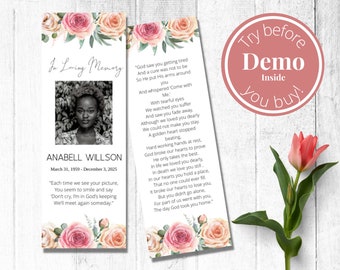 Editable Funeral Bookmark Template, Funeral Keepsake, Funeral Favors