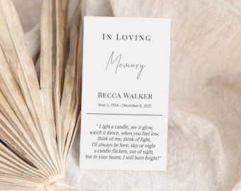 Editable Funeral Favor Tag Template, Funeral Keepsake, Funeral Favors, Simple White