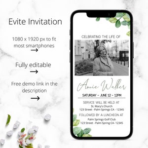 Evite funéraire modifiable, Annonce funéraire électronique, Invitation funéraire numérique, Invitation funéraire commémorative, Invitation funéraire