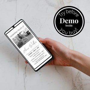 Modèle d’evite funéraire minimaliste , Annonce funéraire électronique, Invitation commémorative, Mémoire aimante, Faveurs funéraires