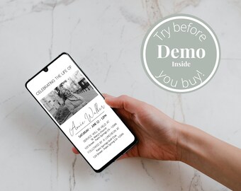 Minimalist Funeral Evite Template , Electronic Funeral Announcement, Memorial Invitation, In Loving Memory, Funeral Favors