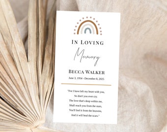 Editable Funeral Favor Tag Template, Funeral Keepsake, Funeral Favors, Boho Rainbow