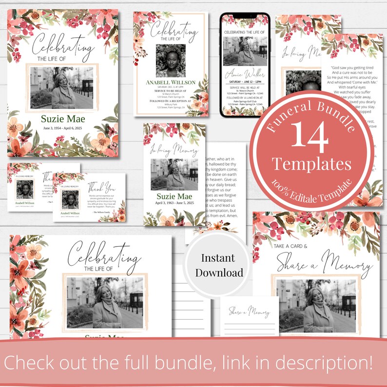 Editable Funeral Guest Book Template, Funeral Favors, Celebration of