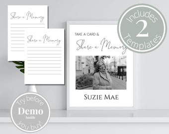 Editable Share a Memory Funeral Sign, Share a Memory Card, In Loving Memory, Funeral Favors
