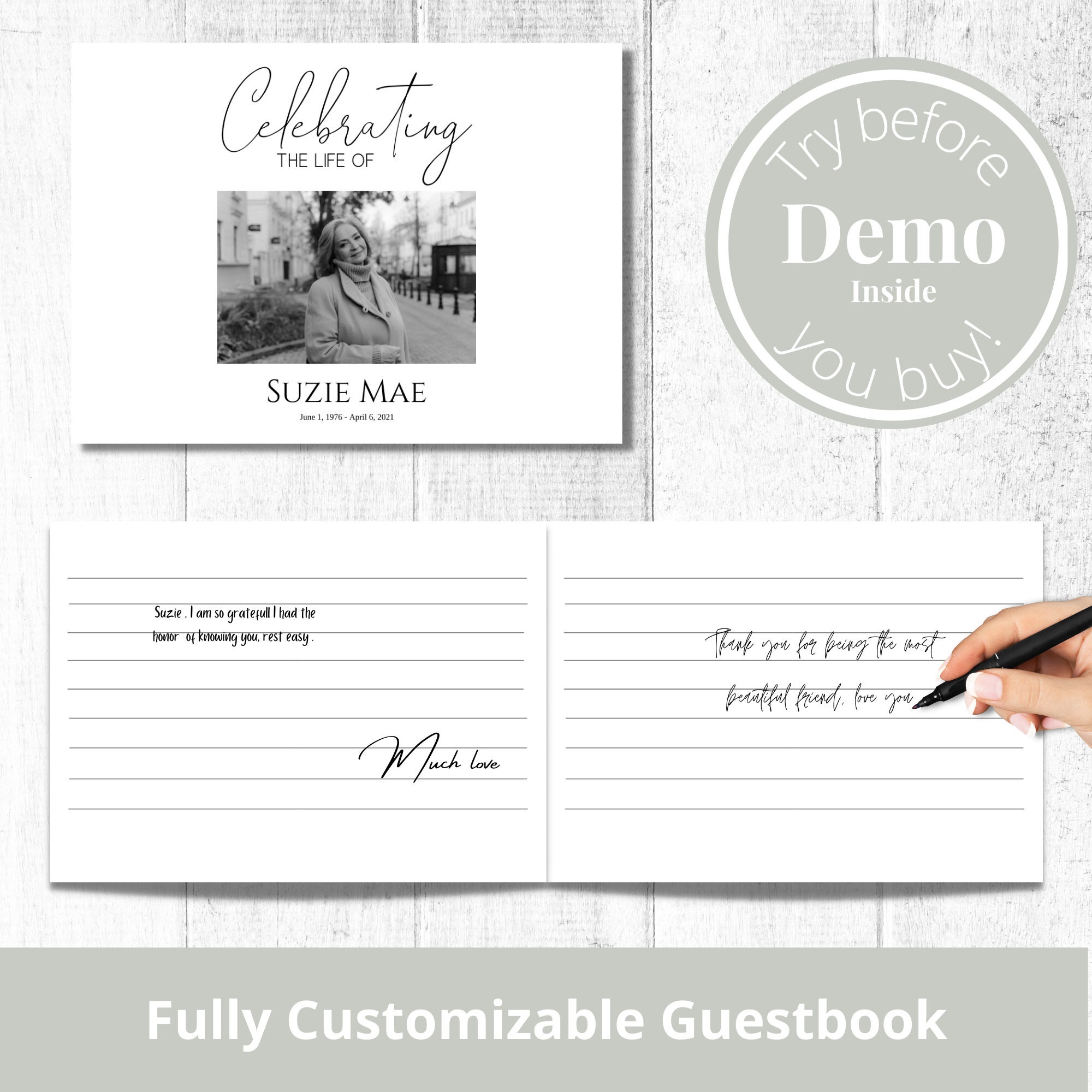 Editable Funeral Guest Book Template Funeral Favors Etsy