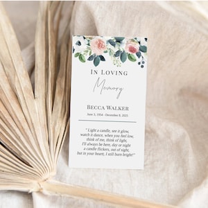 Editable Funeral Favor Tag Template, Funeral Keepsake, Funeral Favors, Navy Blue Floral