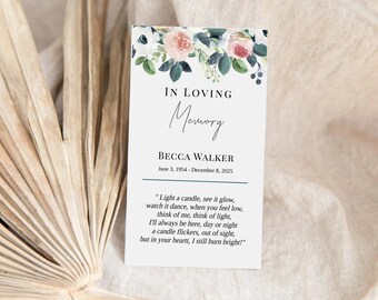 Editable Funeral Favor Tag Template, Funeral Keepsake, Funeral Favors, Navy Blue Floral