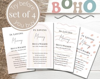 Editable Funeral Favor Tag Template Set, Funeral Keepsake, Funeral Favors, Boho