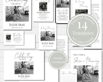 Custom Funeral Template Bundle, Obituary Templates, Funeral Invitation, In Loving Memory