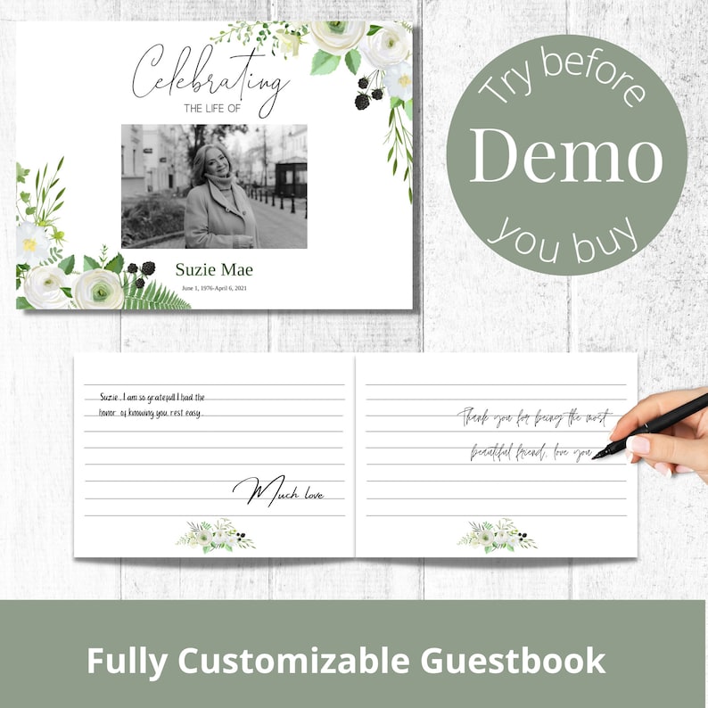 Editable Funeral Guest Book Template, Celebration of Life, Memorial ...