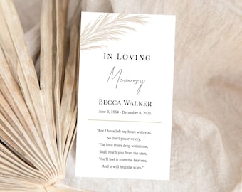 Editable Funeral Favor Tag Template, Funeral Keepsake, Funeral Favors, Simple White