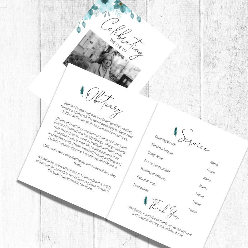 Editable Funeral Bundle Template Set, Celebration of Life, in Loving