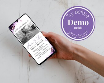 Minimalist Funeral Evite Template , Electronic Funeral Announcement, Memorial Invitation, In Loving Memory, Funeral Favors