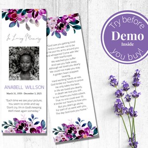 Editable Funeral Bookmark Template, Funeral Keepsake, Funeral Favors