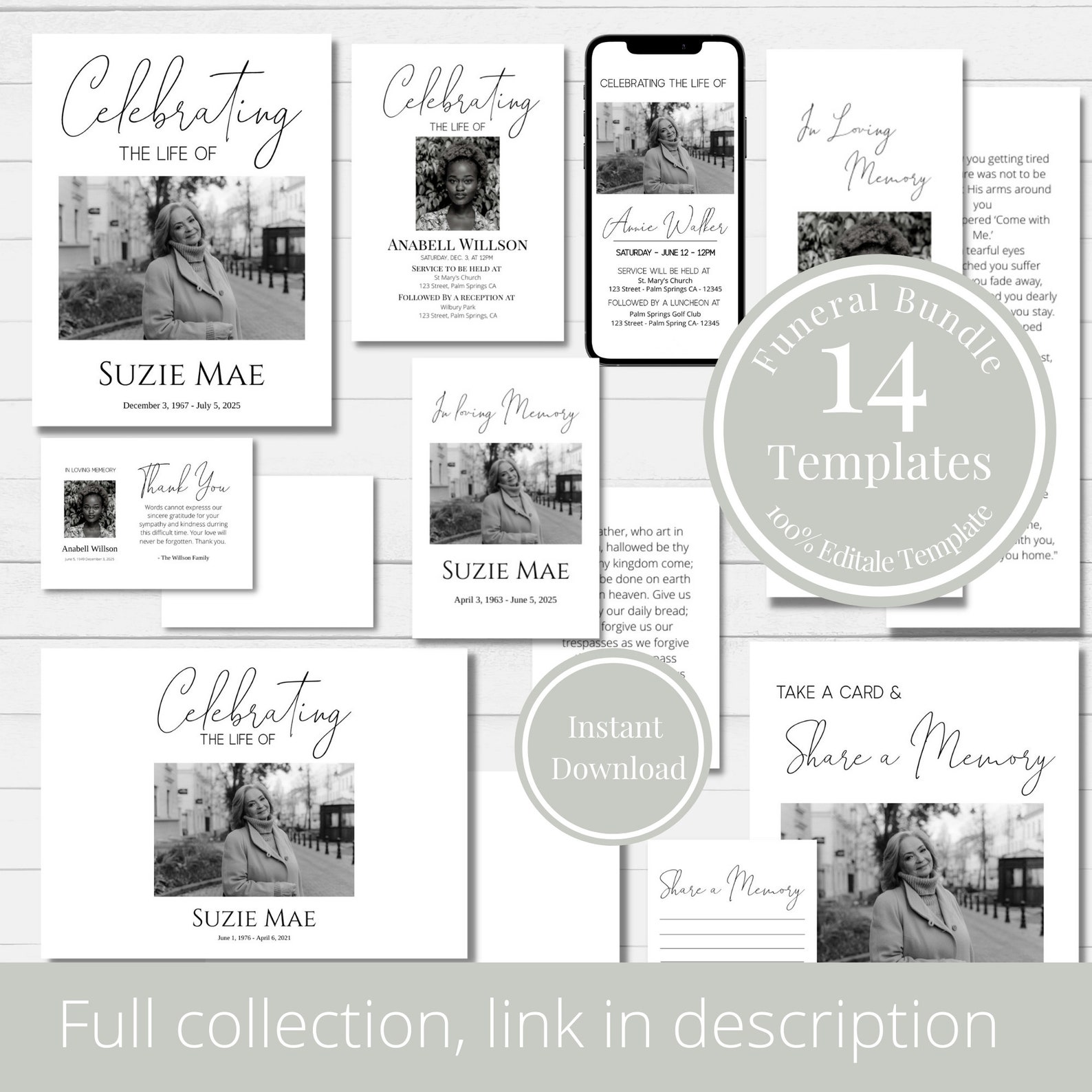 Editable Funeral Guest Book Template Funeral Favors Etsy