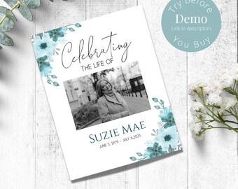 Editable Funeral Program Template, Memorial Program Template, Greenery Memorial Program, Obituary Template