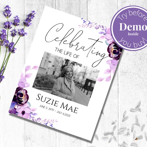 Purple Obituary Template Etsy