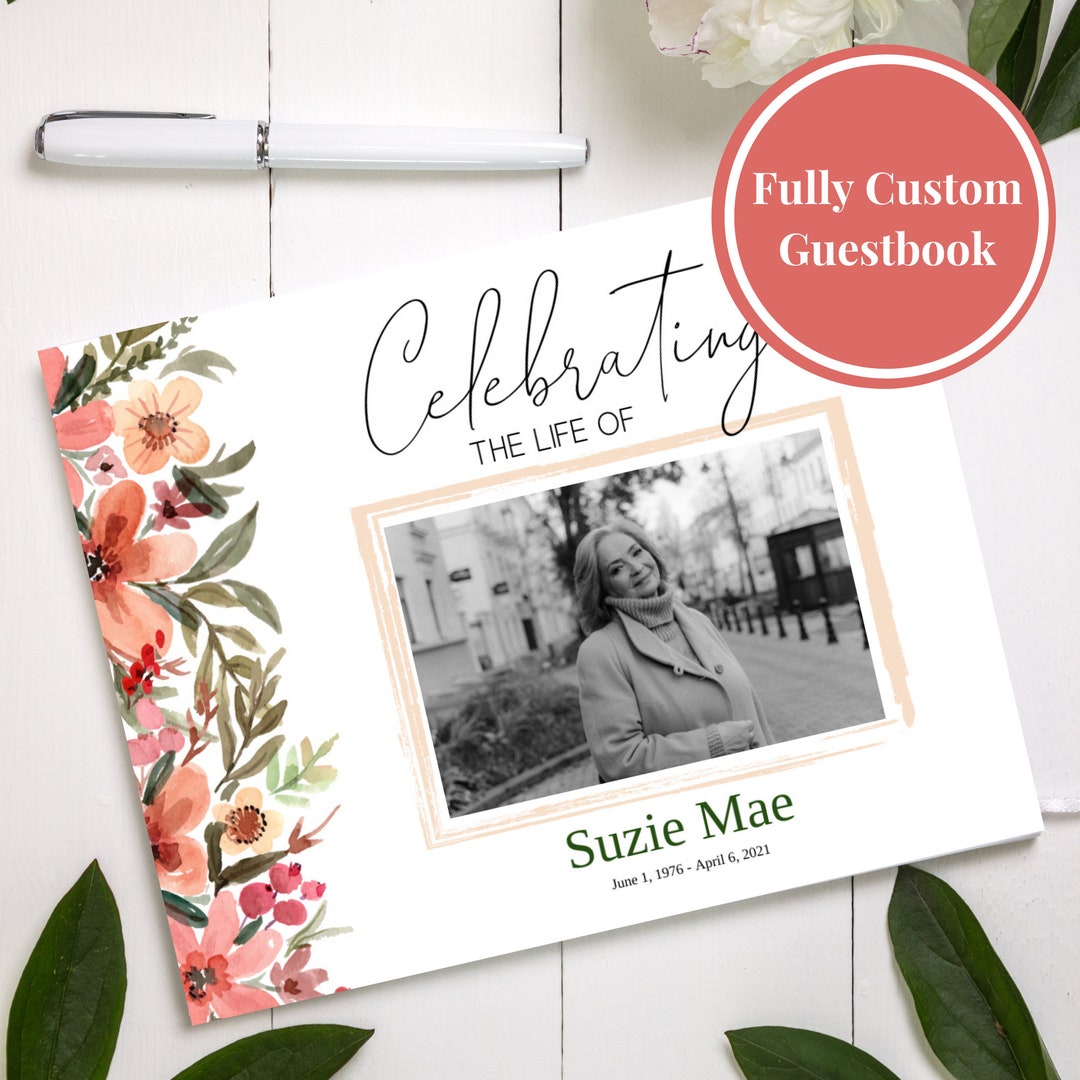 Editable Funeral Guest Book Template, Funeral Favors, Celebration of