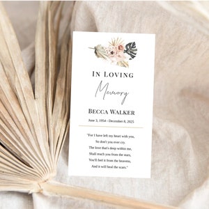 Editable Funeral Favor Tag Template, Funeral Keepsake, Funeral Favors, Boho Floral