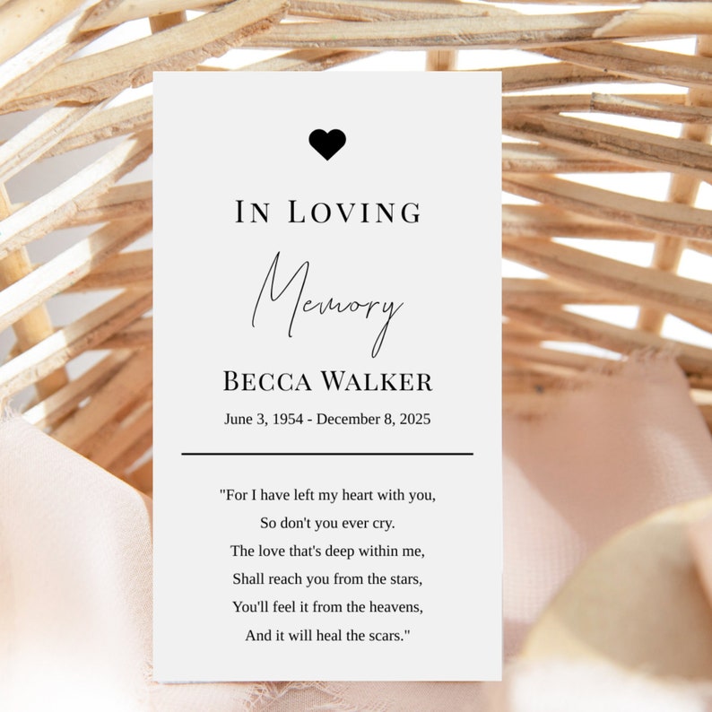 Editable Funeral Favor Tag Template Funeral Keepsake Funeral Etsy
