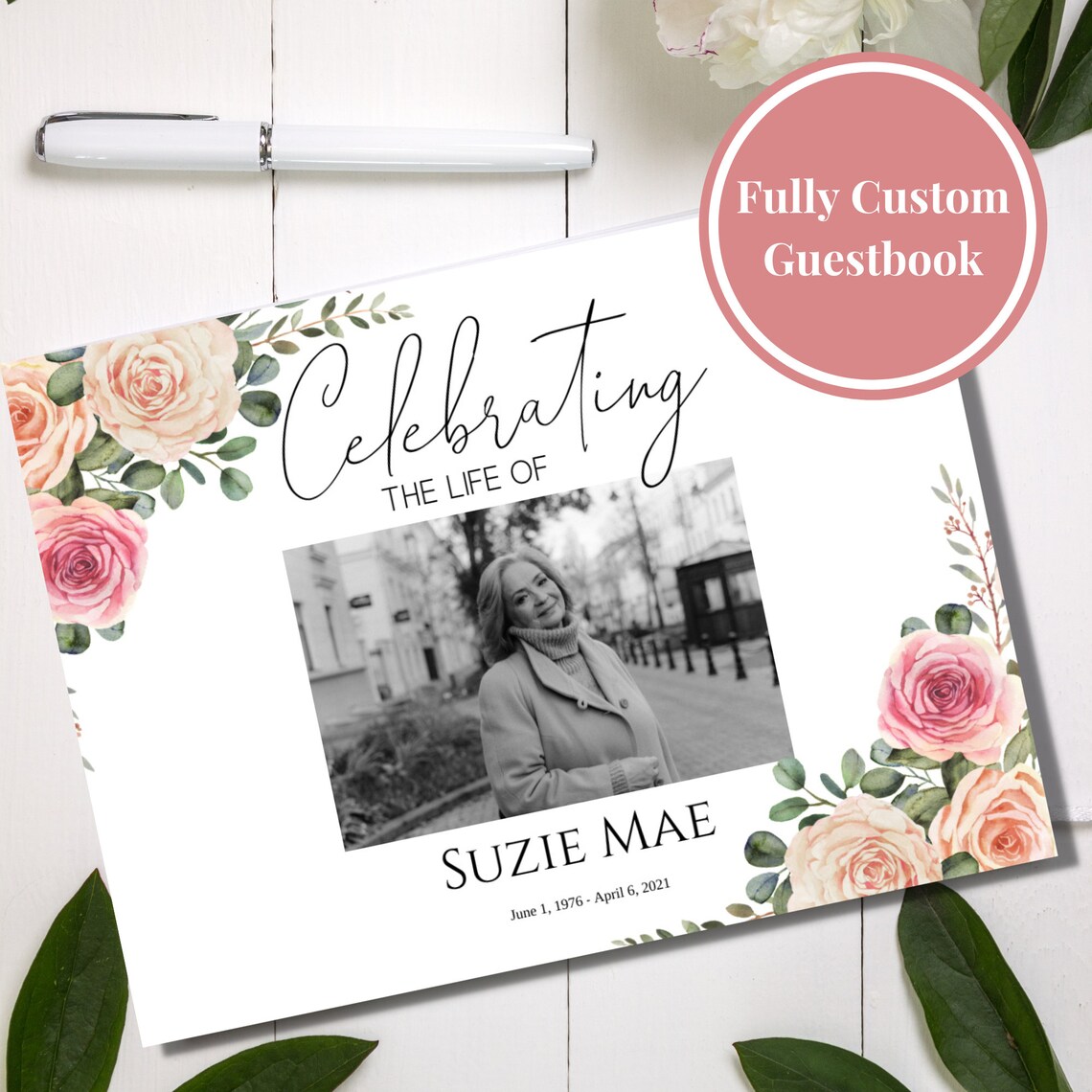 Editable Funeral Guest Book Template, Funeral Favors, Celebration of