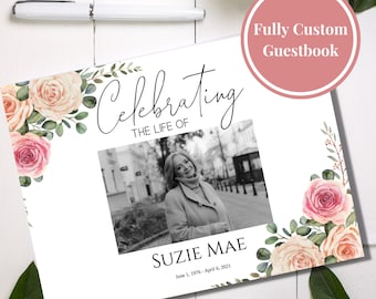 Editable Funeral Guest Book Template, Funeral Favors, Celebration of Life, Funeral Keepsake