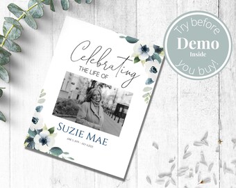 Editable Funeral Program Template, Memorial Program Template, In Loving Memory, Obituary Template