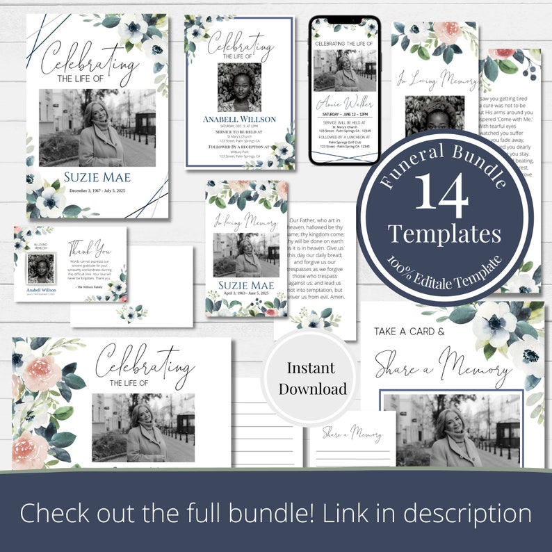 Editable Funeral Guest Book Template Funeral Favors Etsy