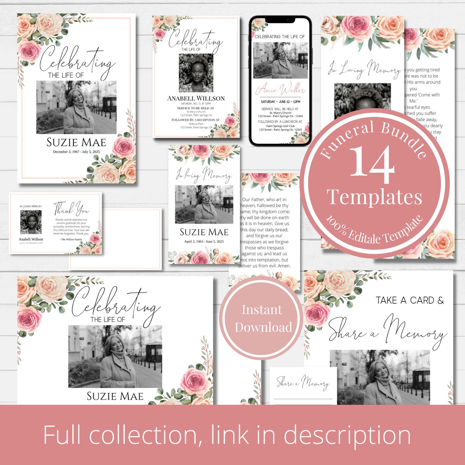 Editable Funeral Guest Book Template Funeral Favors Etsy