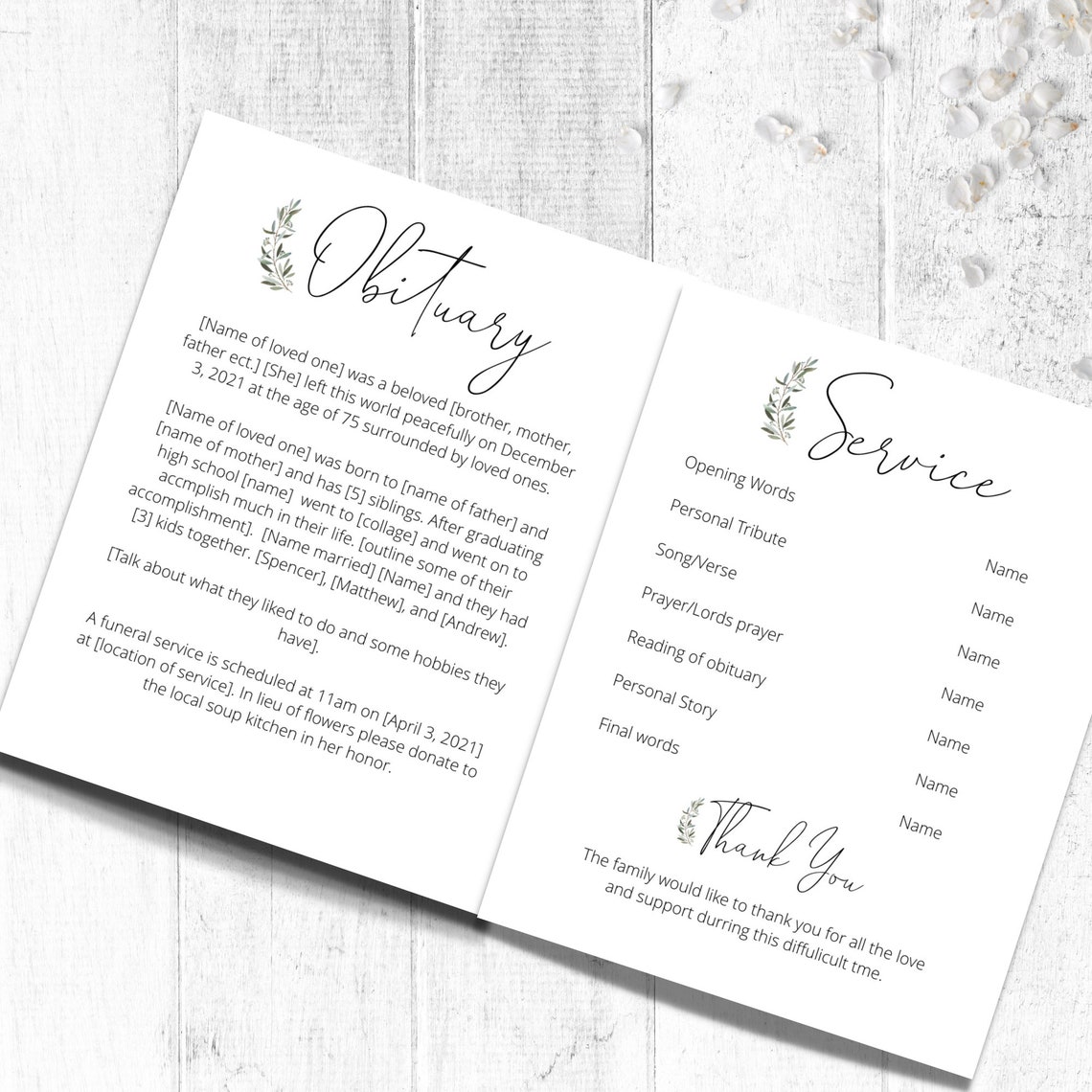 Editable Funeral Program Template Memorial Program Template Etsy UK
