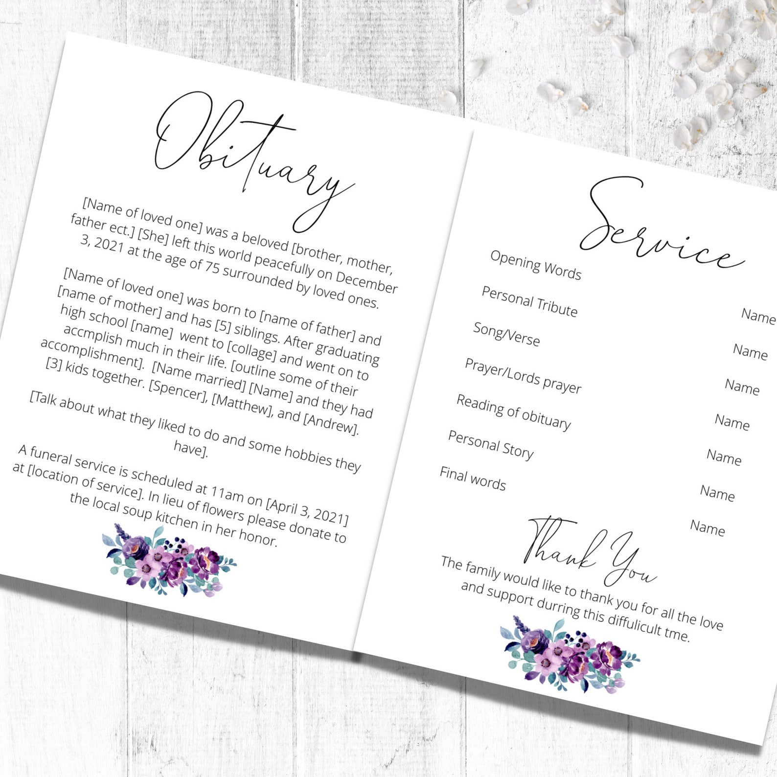 Editable Funeral Program Template Memorial Program in Loving Etsy