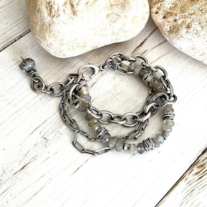 Multi Chain Labradorite Silver Bracelet