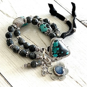Boho Genuine Turquoise Bracelet , Gift for her