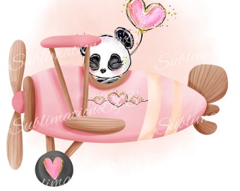 Cute Panda Valentine Pilot Sublimation Design PNG, Be my Valentine Airplane Sublimation Designs Download, Cutest Panda Sublimation Design