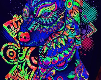 Glow-in-Black leichte T-Shirts XOLO | Tiger| Löwe | Wolf | Kolibris Erwachsenengrößen S-XL