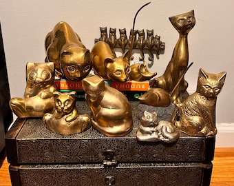 Cats cats and more cats! Vintage solid brass Cat sets figurines, mid century cats, different prices and sets