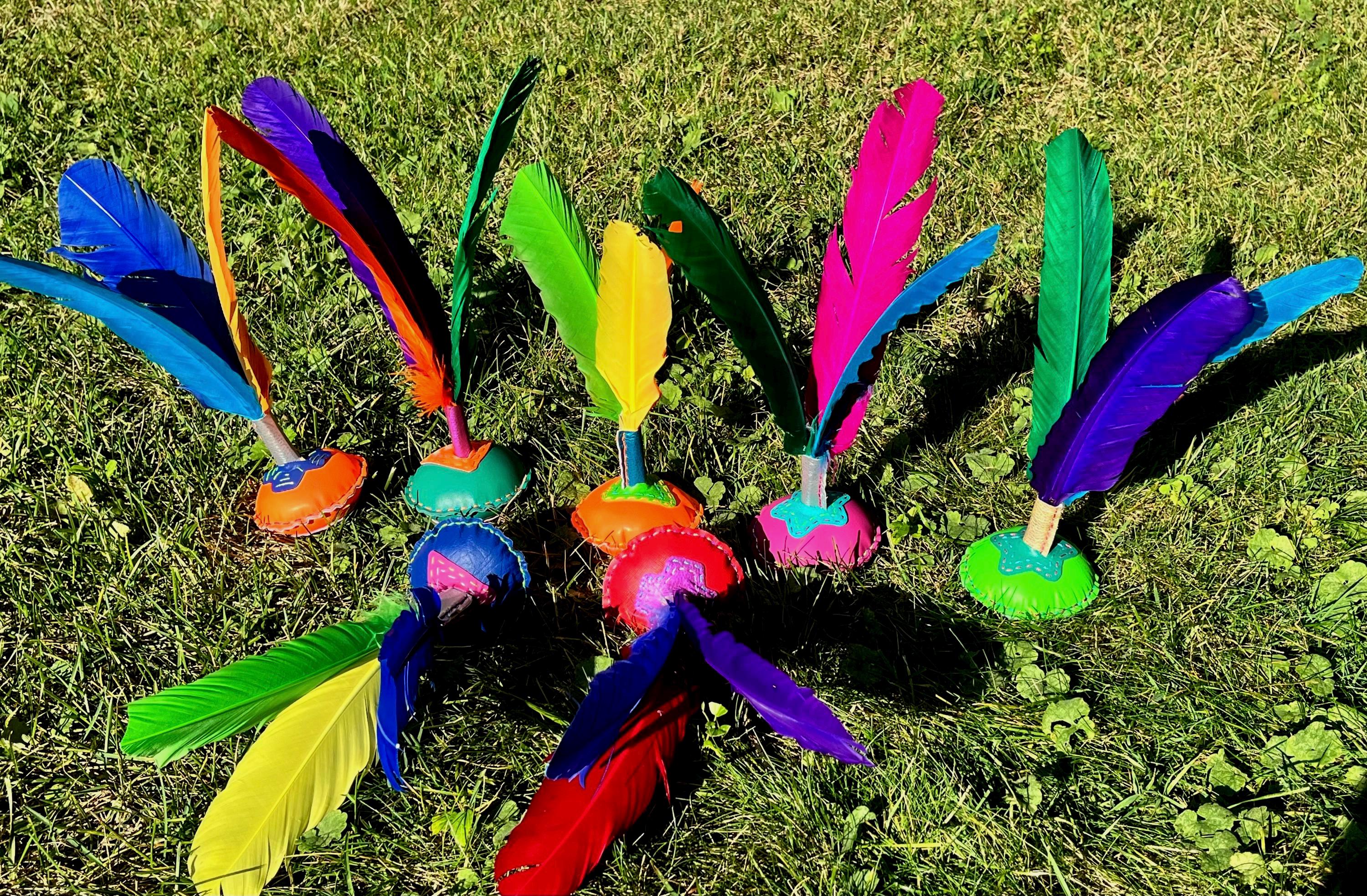 Handcrafted Mexican Peteca Toy with Colorful turkey feathers - Traditional Outdoor Game | pick your favorite color and have a blast playing
